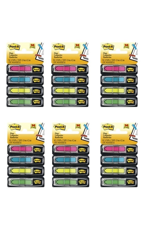 Post-it Arrow Flags, Assorted Bright, 1/2" Wide, 24/Dispenser