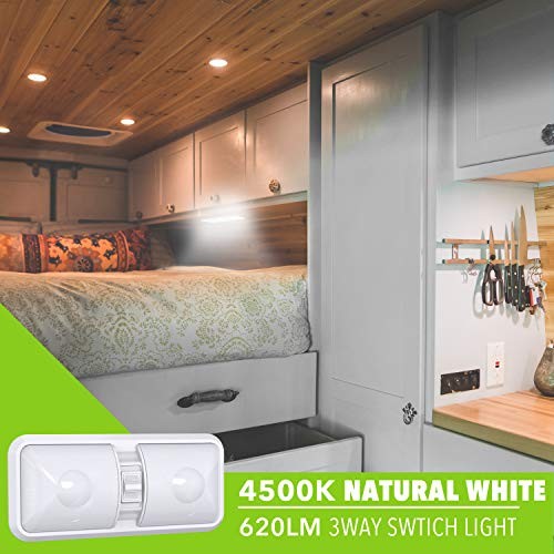 2 Pack RV LED Ceiling Double Dome Light Fixture with ON/Off Switch Interior