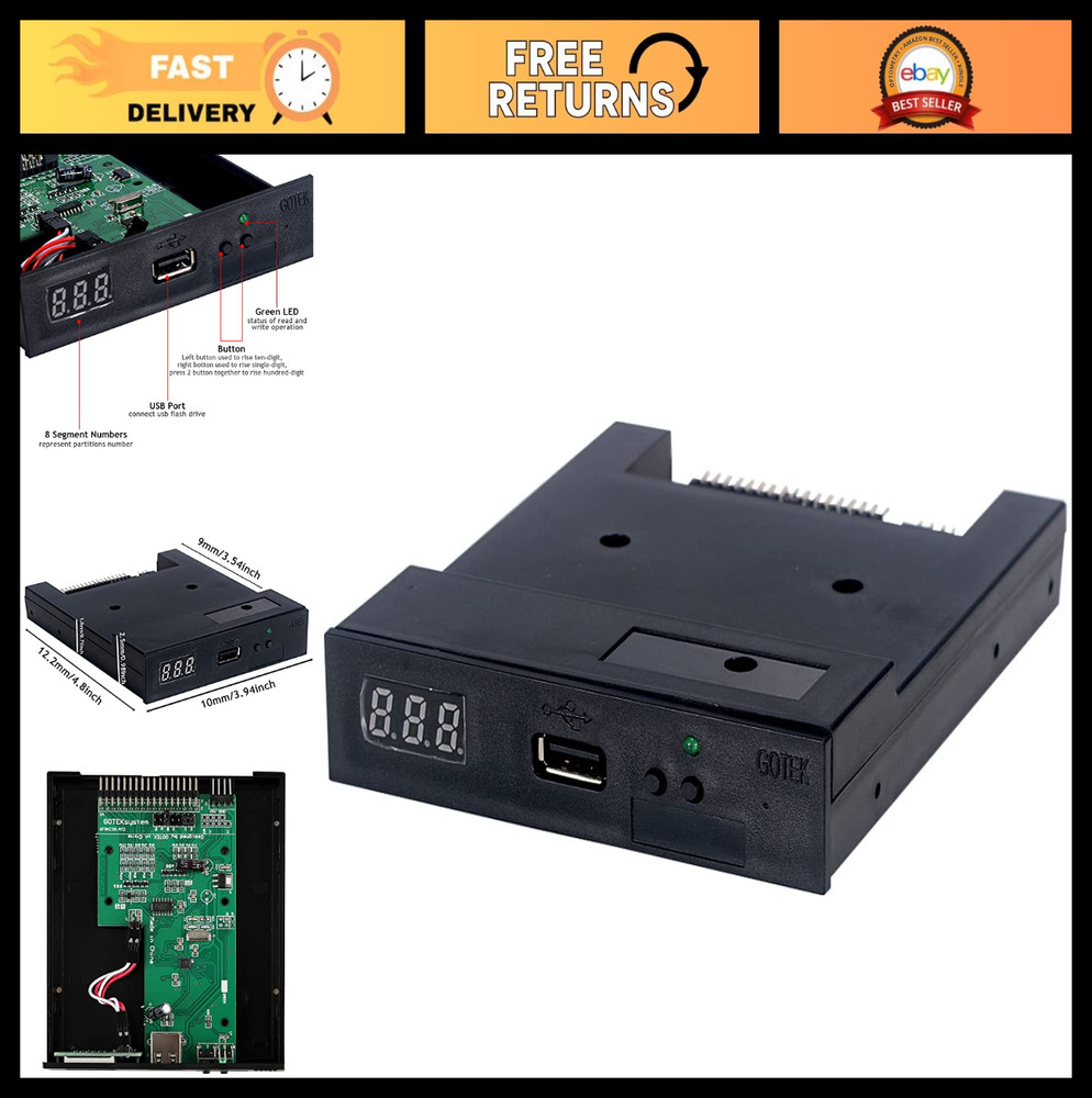 3.5" USB Floppy Drive Emulator, 1.44MB SSD, Black, Compatible with PC & Mac