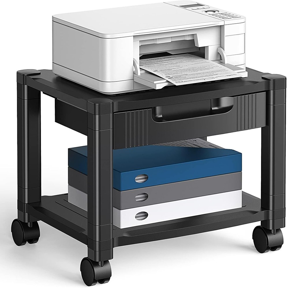 Printer Stand W/ Cable Management & Storage Drawer Printer Table W/ Locking