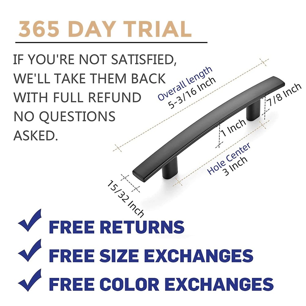 30 Pack | 5-3/16'' Curved Cabinet Pulls Matte Black Kitchen Drawer Pulls Arch...