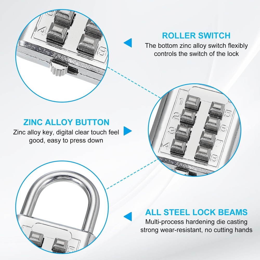 Combination Padlock, 8-Digit Push Button Padlock 4-Position Locking Mechanism...