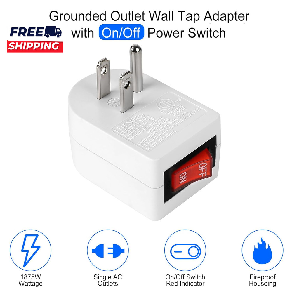 Grounded Outlet with on off Switch Single Power Adapter Outlet Switch
