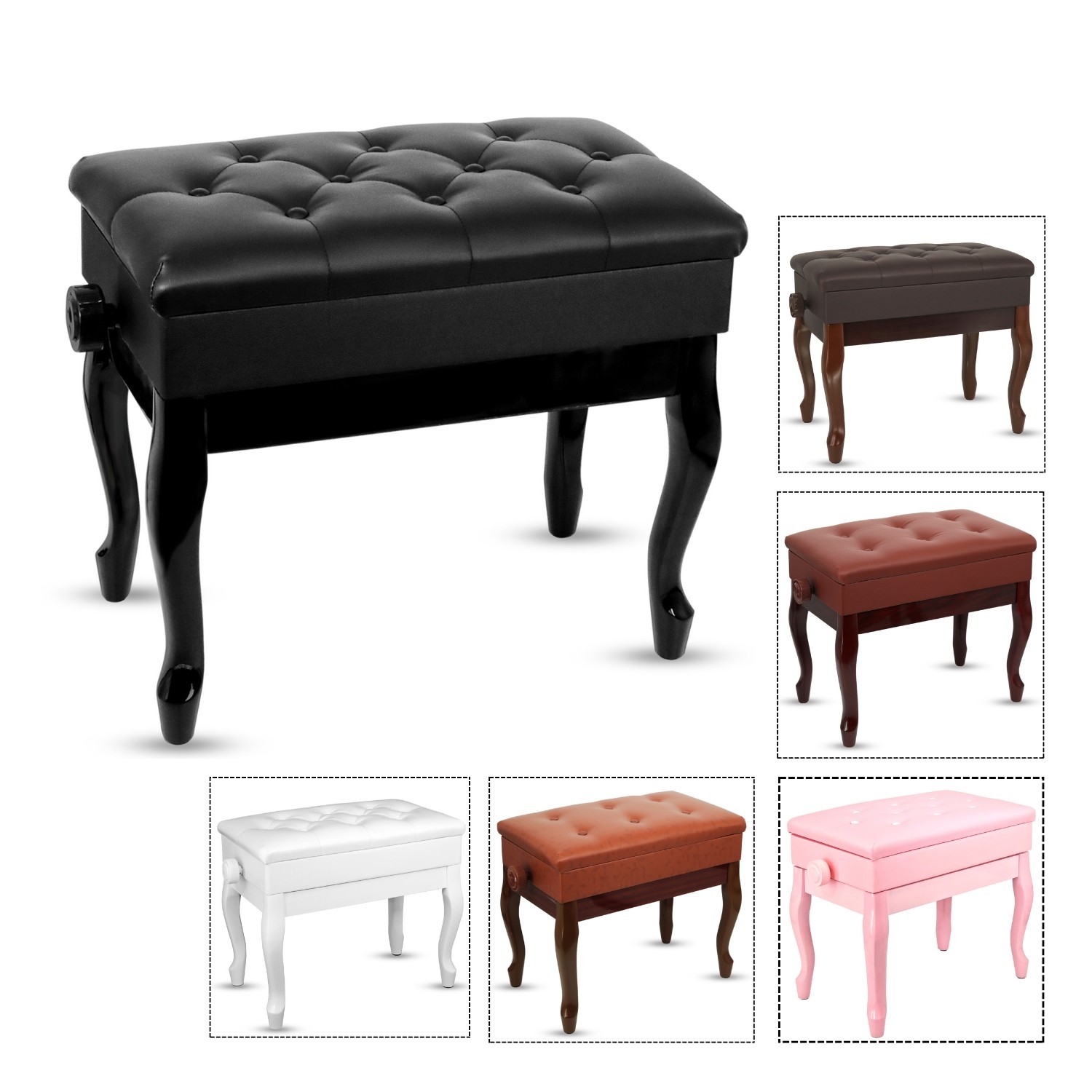 5 Core Piano Bench 3" Padded Cushioned Stool Wooden Heavy Duty Musician Chair