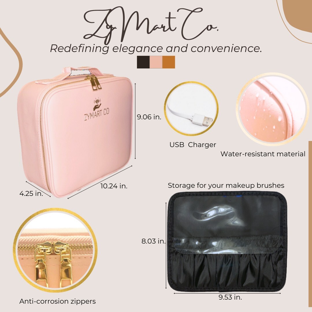 GlowandGo Makeup Case --Travel Bag Cosmetic Case with LED Lights and Mirror-