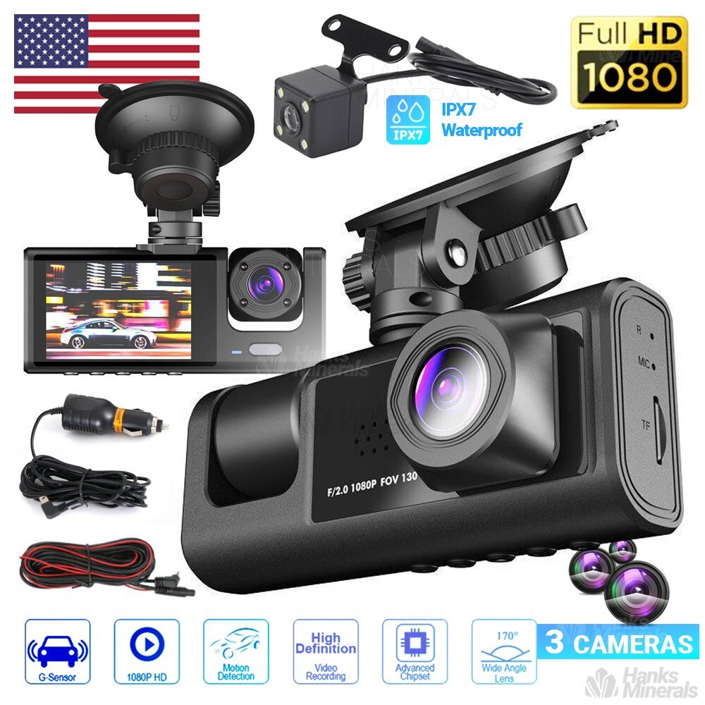 Dash Cam Car HD 1080P Front/Rear/Inside Dual Lens Video Recorder Camera G-Sensor