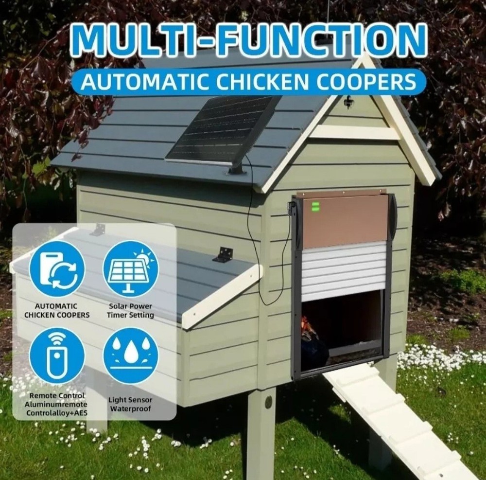 Smart Automatic Chicken Coop Door Solar Powered Timer/Light Sensor Setting Remo