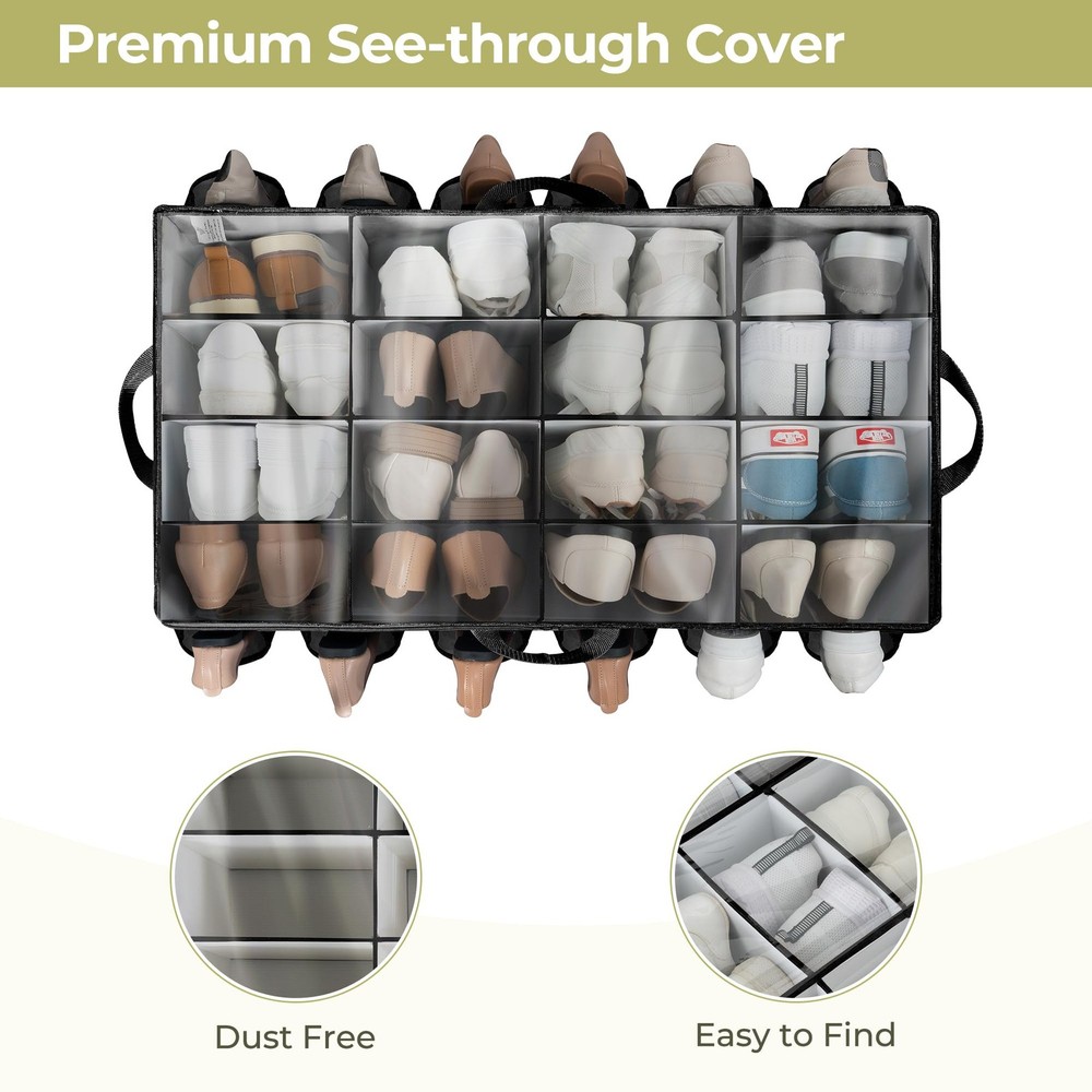 Shoe Organizer for Closet, Shoe Storage Solution with Clear Cover & Adjustabl...