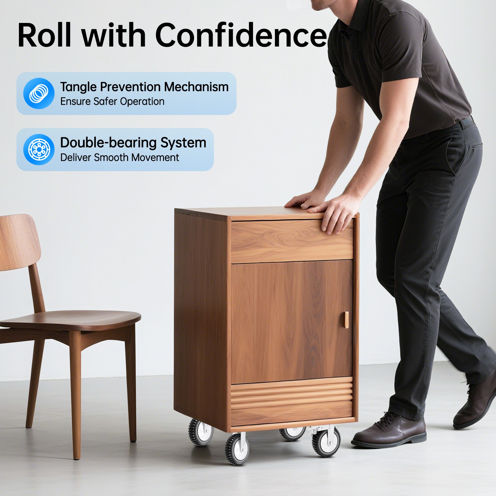 4PCs 8 inch Dustproof Handling Wheels Fixed+Brake Heavy Duty Solid Caster Wheels