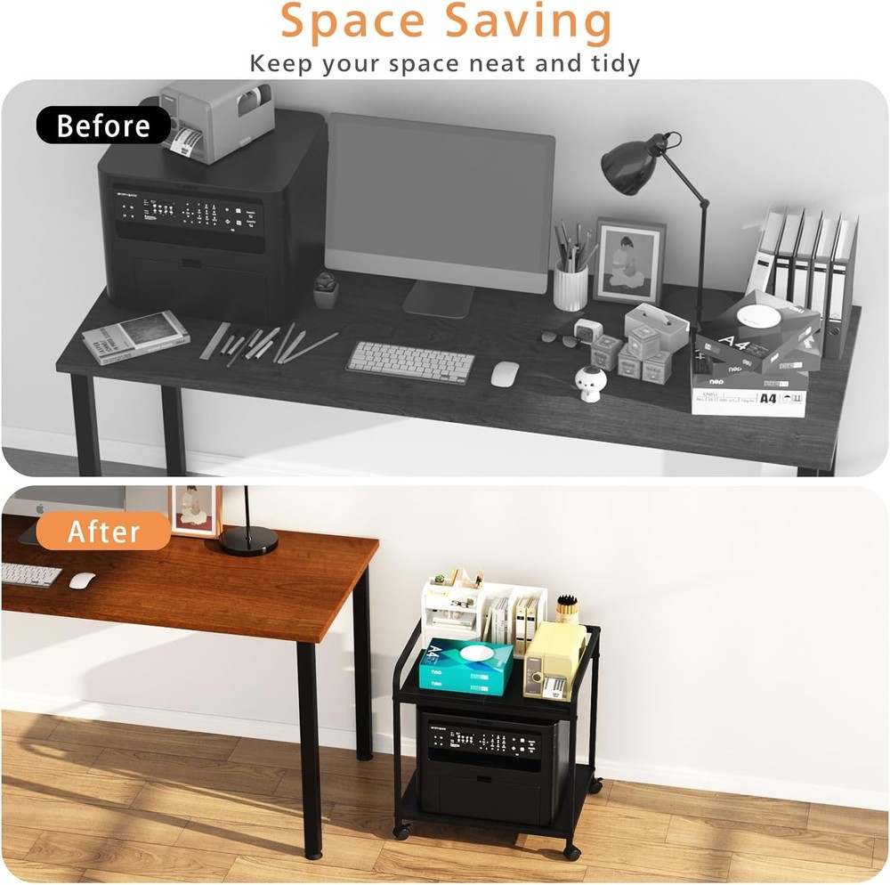 21"x15.8" Large Printer Stand W/ Storage 2-Tier Under Desk Printer Table Rolling