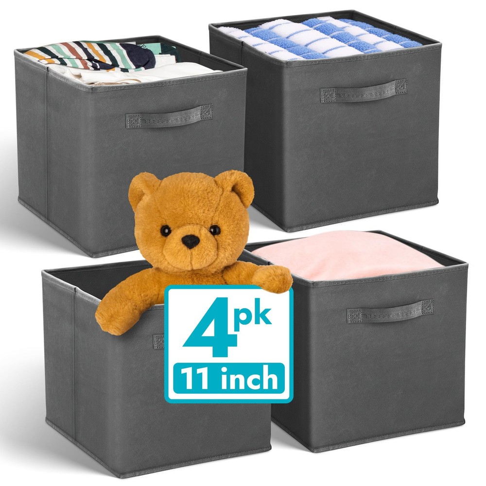 Reli. 11 Inch Cube Storage Bins (4 Pack) | Organizer | Dark Gray