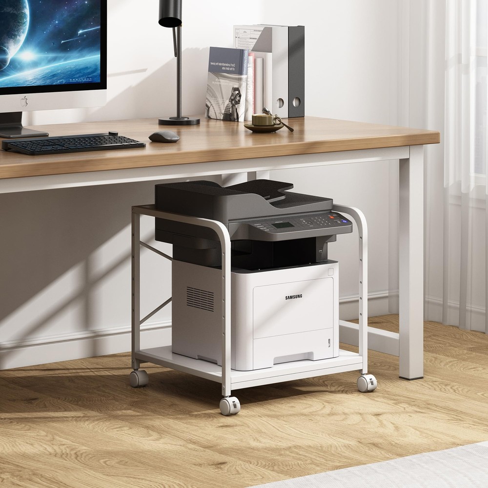20 Inches Deep Large Printer Stand 2 Tier Under Desk Table with Height