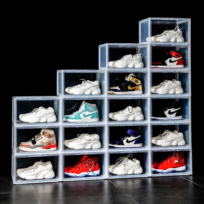 Magnetic Shoe Storage Box Drop Side/Front Sneaker Case Stackable Container XL