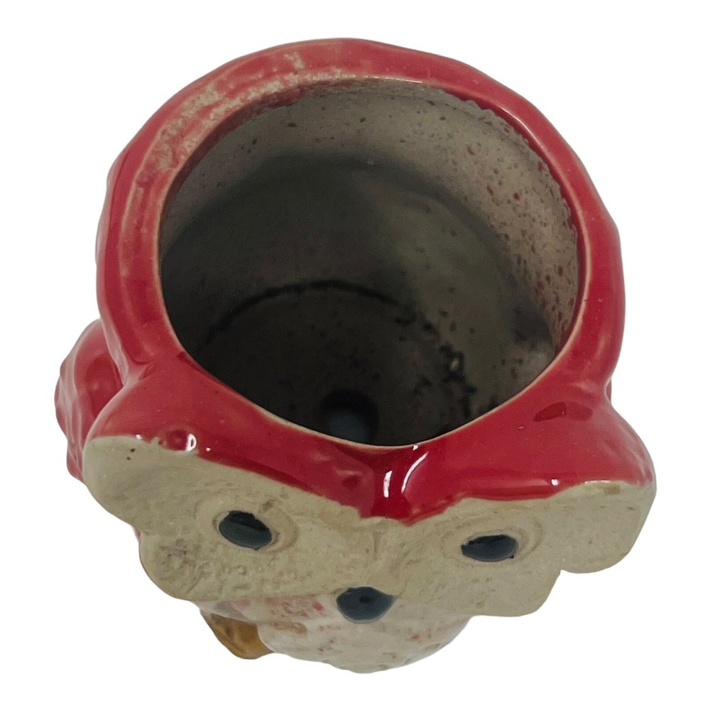 Ceramic Owl Planter Votive Holder Red 3”