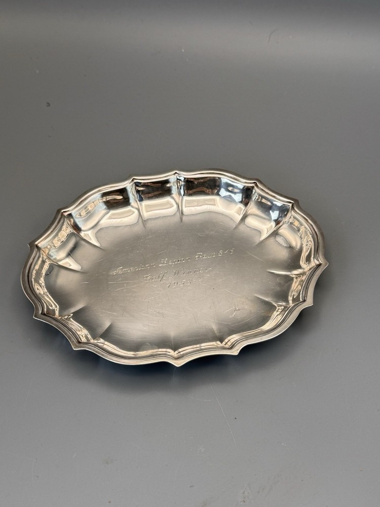 Silverplate Trinket Dish Chippendale Engraved Golf Winner 1958 7” L