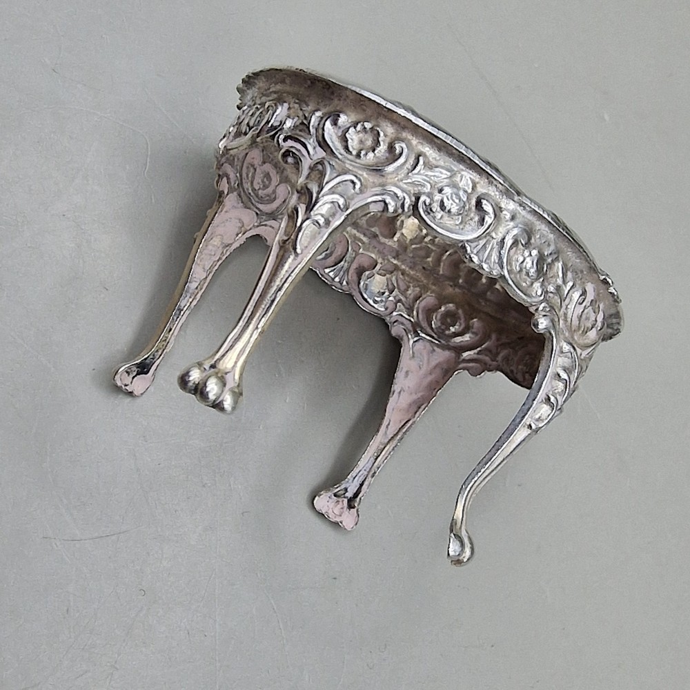 Vintage Solid Silver Miniature Dollhouse Table & Two Cherub Chairs