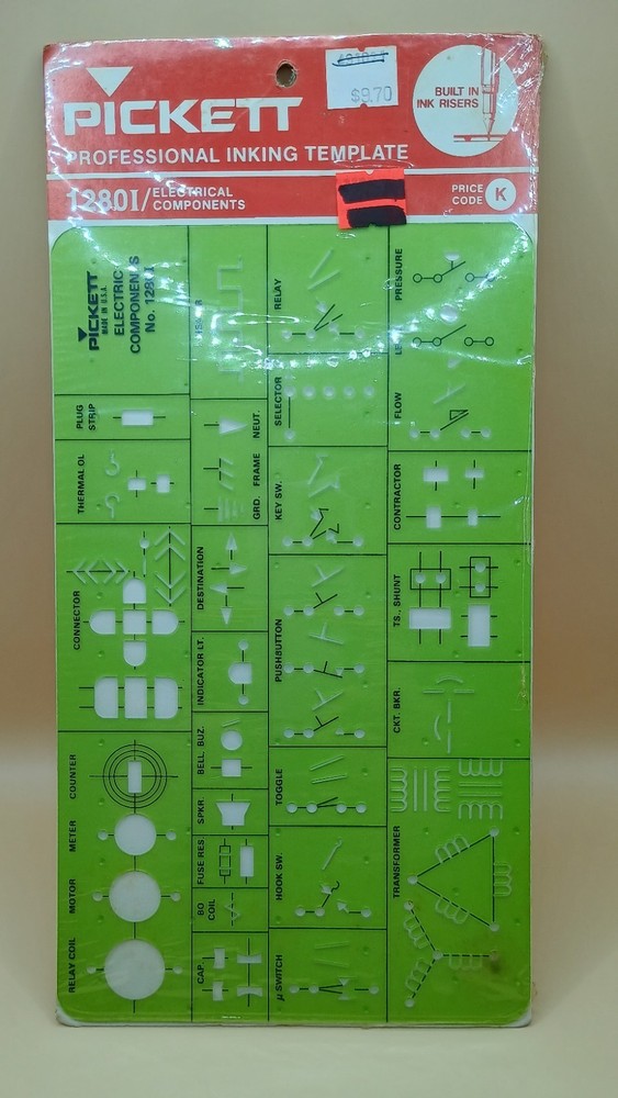 Vintage Pickett Professional Inking Template 1280I Electrical Components Stencil
