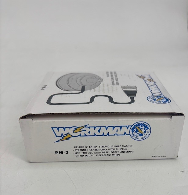 Workman PM-3 3" Magnet Antenna Mount with STRANDED COAX & PL PLUG