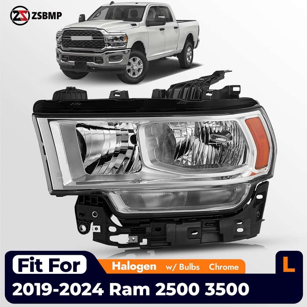 For 2019-2024 RAM 2500 3500 Halogen Chrome Headlight assy Left Driver Side