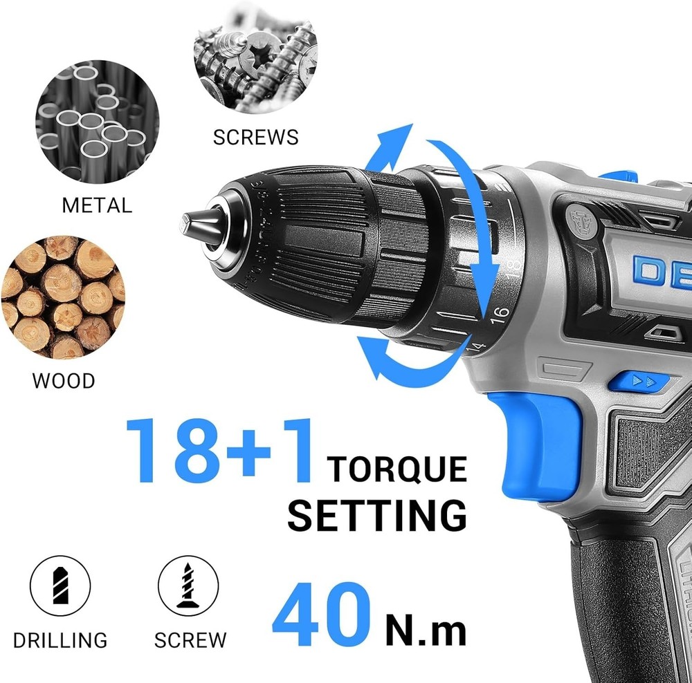 Versatile 20V Cordless Power Drill with Bits - Compact Design for Easy Use