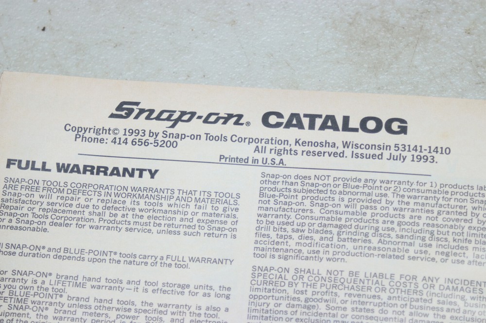 Snap On Tools Catalog 1993