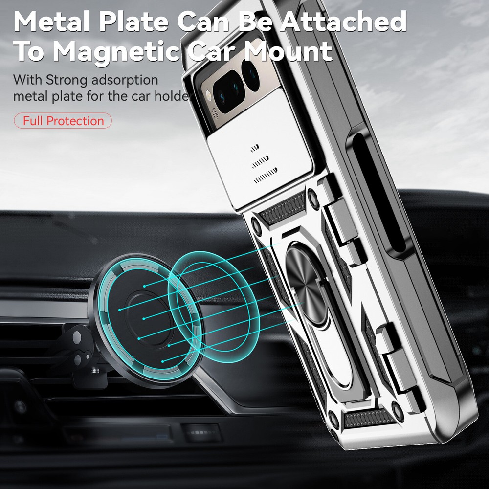 For Google Pixel Fold Heavy Duty Armor Kickstand Case W/ Slide Camera Protector