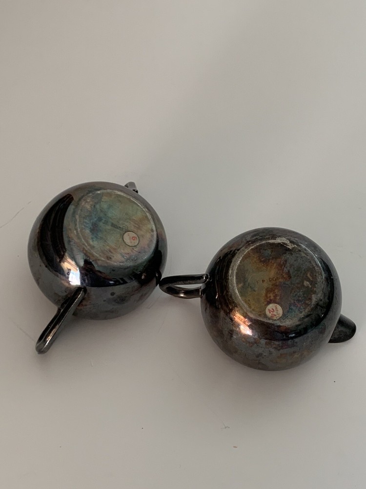 FB Rogers Mini Small Silver Plate Sugar Bowl 2 Side Handles Creamer Vintage