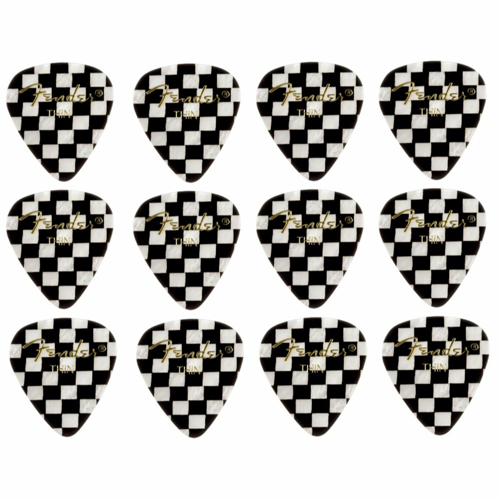 Fender 351 Shape Graphic Celluloid Guitar Picks, Thin, Checkerboard, 12-Pack