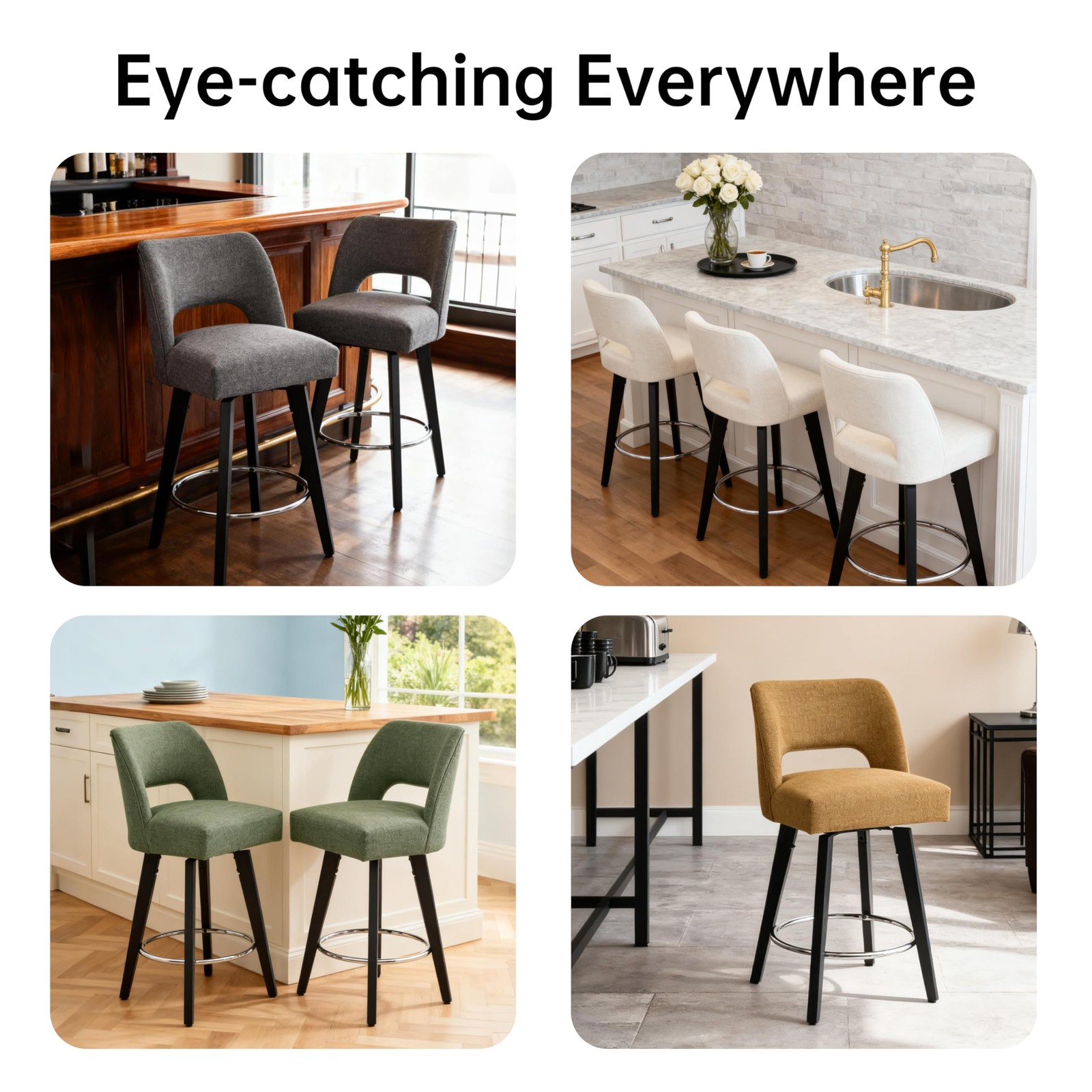 26 Upholstered Bar Stools Rubberwood Legs Supportive Back Set of 4