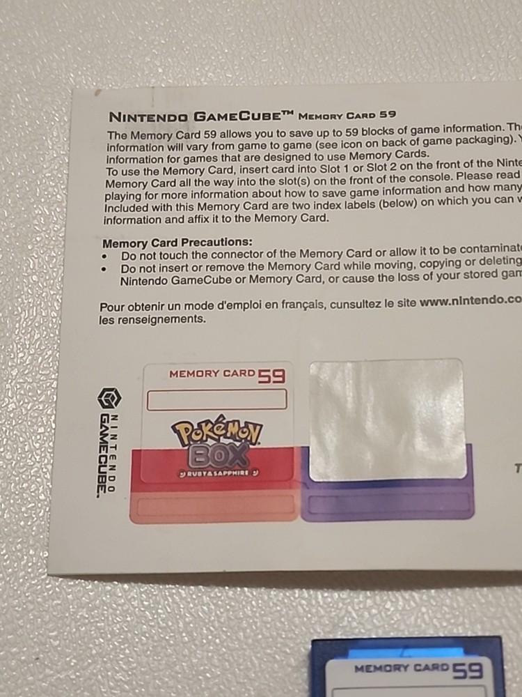 Pokemon Box Ruby and Sapphire Gamecube USA Sticker Insert Only And Memory Card