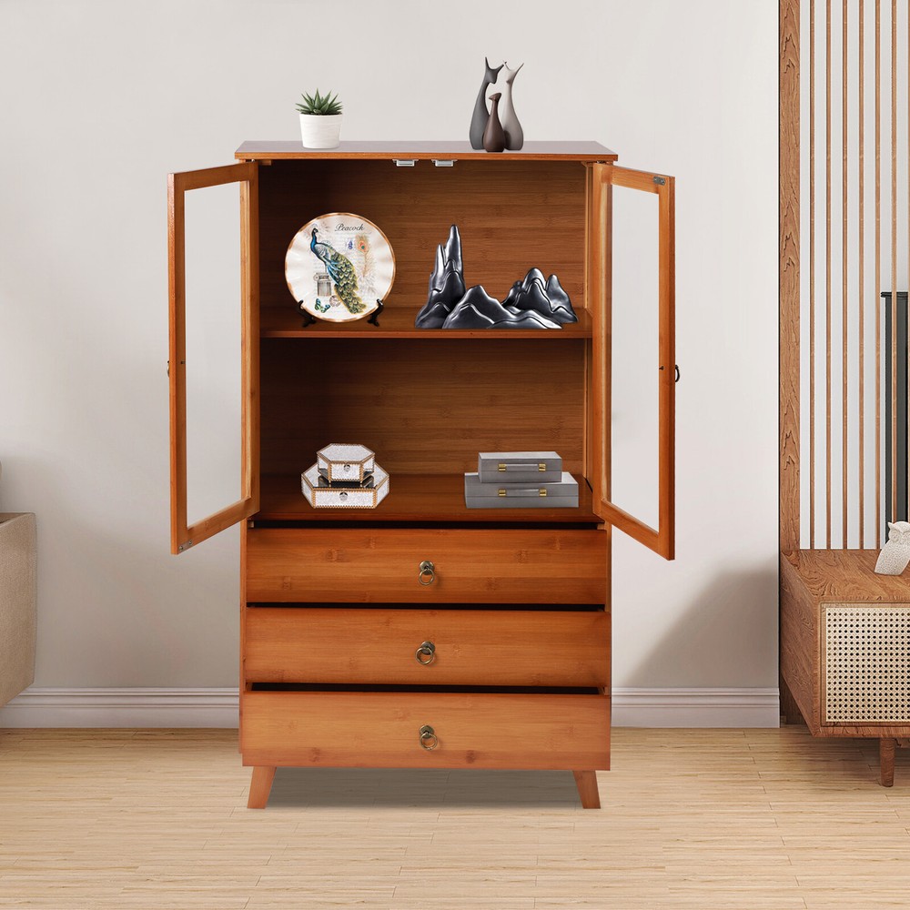 Bamboo Kitchen Buffet Hutch Storage Cupboard Cabinet Server Sideboard w/ Drawer