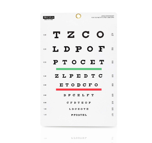 Snellen Eye Chart Red Green Lines 10 Feet Visual Acuity Range Eyes Vision Test