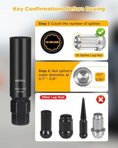 10-Spline Lug Nut Key Set - Thicker Wall, Break-Resistant Wheel Socket Tool, 3-P