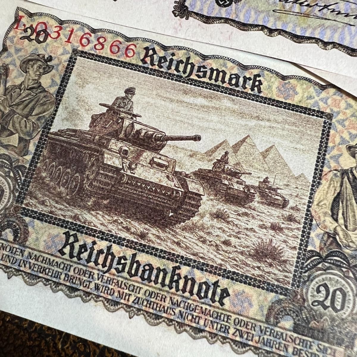 1945 Germany 5 3rd Reich set of Reichsmark banknotes. Hitler, Goebbels, Goering.