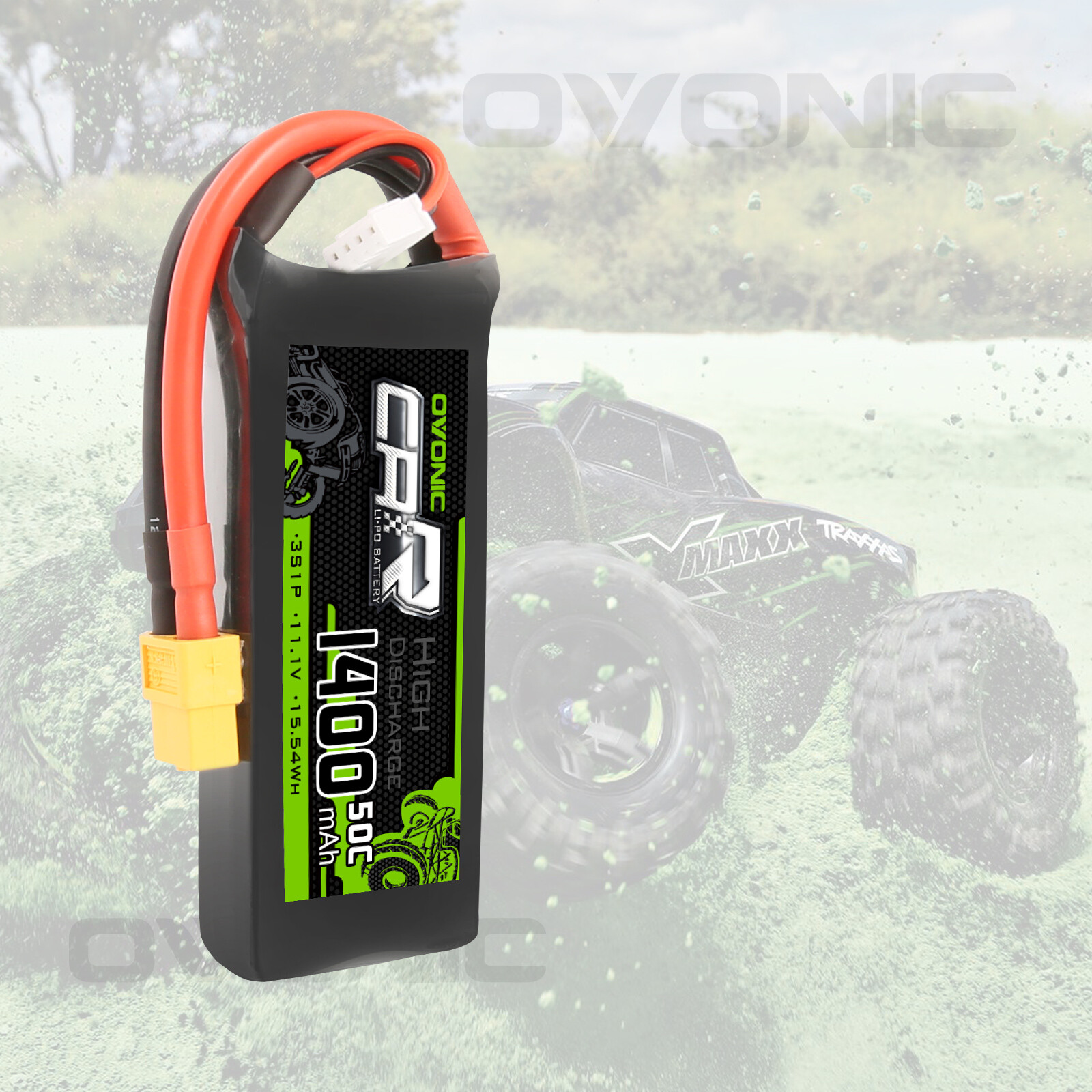 OVONIC 11.1V Lipo Battery 3S 50C 1400mAh W/ XT60+TRX for E-Revo VXL 1/16 traxxas