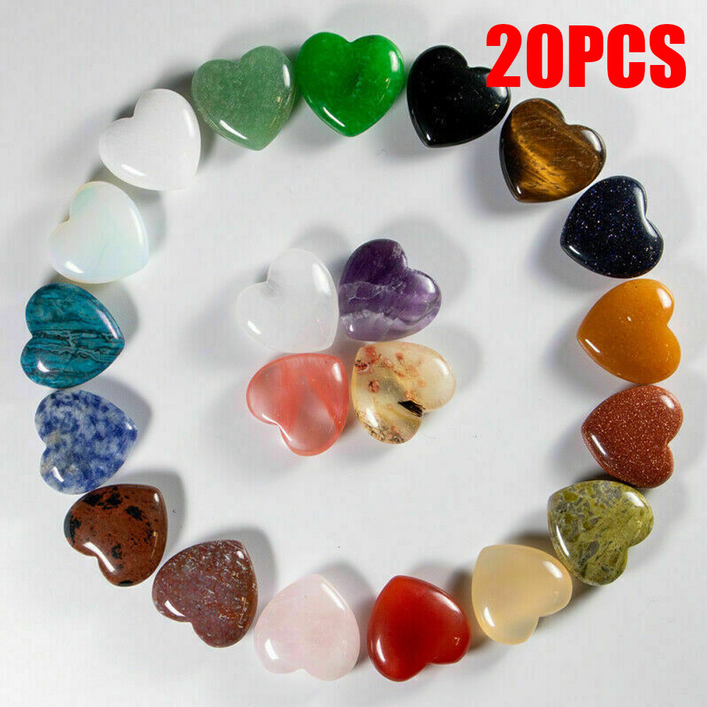20PCS 20mm Natural Crystal Quartz Carved Heart shaped Healing Love Gemstones