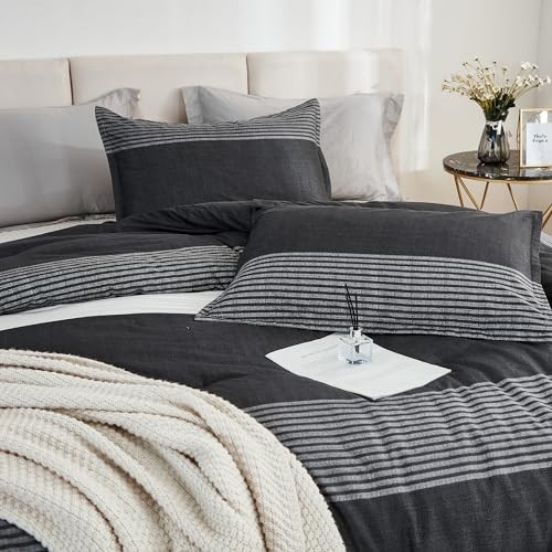 Comforter Set, Lightweight Colorblock Stripes Bedding Comforter Full Black