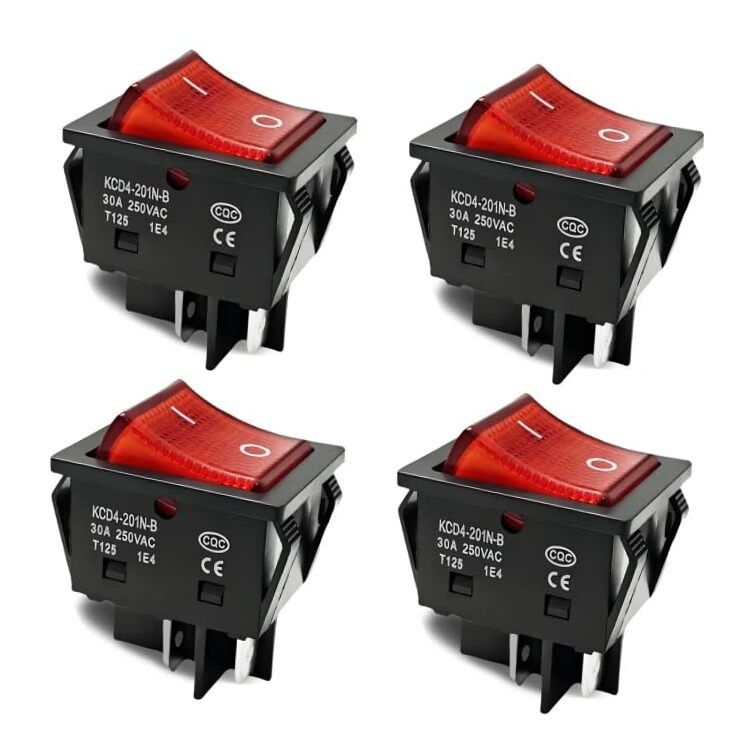 DPST 4 Pin Boat Toggle Switch, 4Pack Red Lighted ON/Off T125 Toggle 30A 250V AC