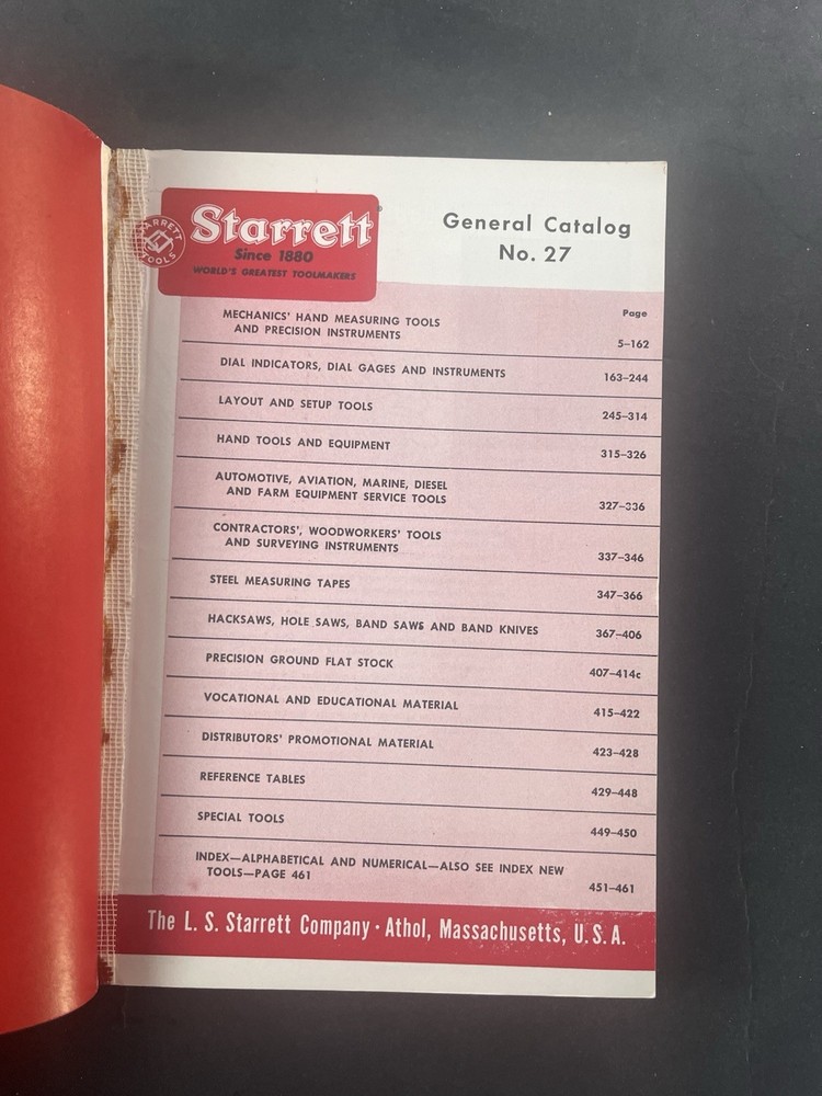 Starrett Catalog No. 27 ~ 2nd Ed Tool Book ~ Machinist Precision Tools Guide
