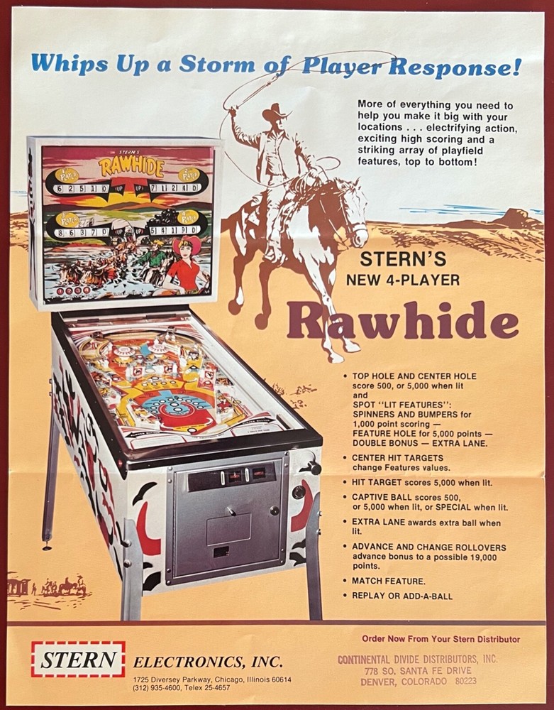 1977 Stern Rawhide Original Pinball Flyer