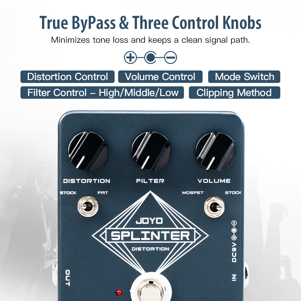 JOYO Distortion Guitar Effect Pedal 2 Modes with Clipping Circuits (Opened)