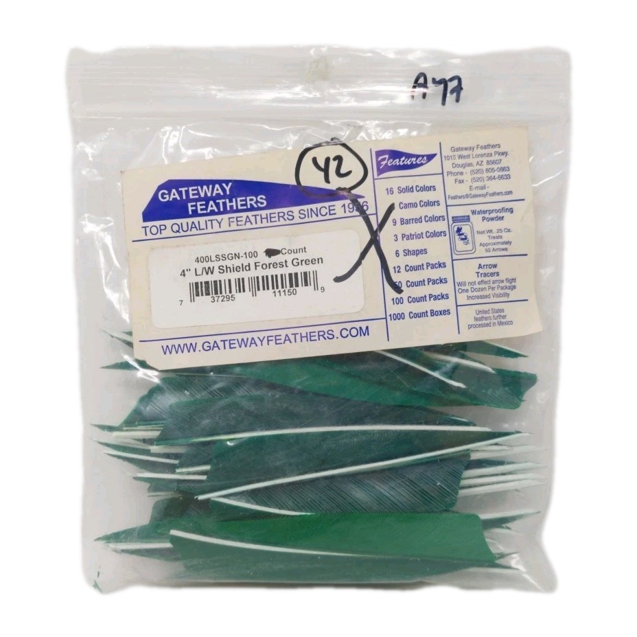 42 Count Gateway Archery Arrow Feathers 4" Left Wing: Shield Forest Green