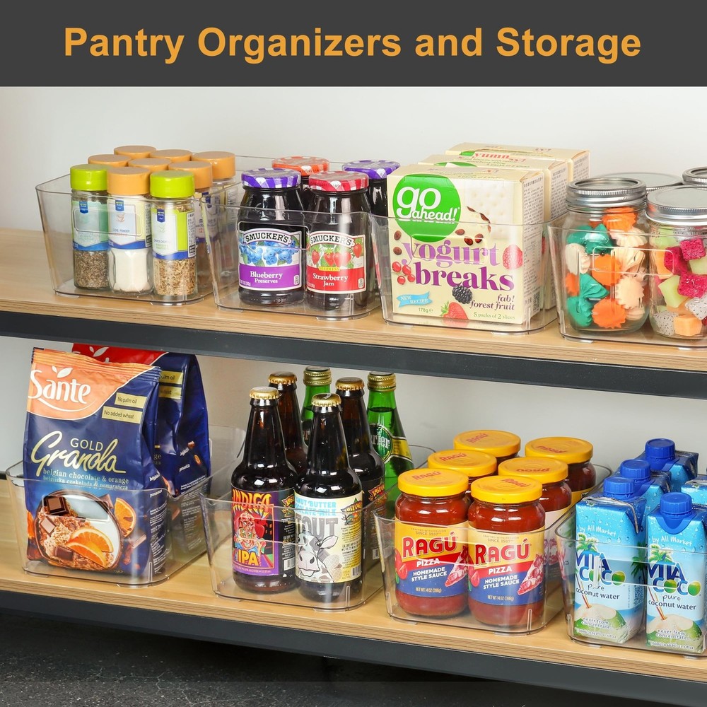 12 Pack Plastic Storage Bins, Clear Pantry Organizers and Storage, Multi-Use ...