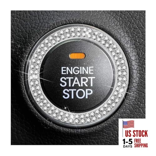 Car Bling Crystal Rhinestone Engine Start Ring Decals, 2 Pack Car Double Silver