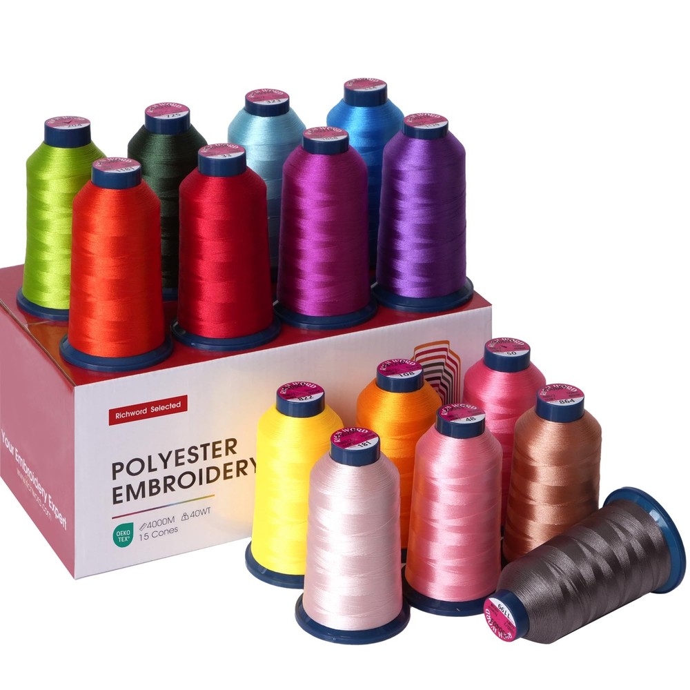 Embroidery Machine Thread Richword Selected 15 Colors 40WT (108D/2) Polyester...