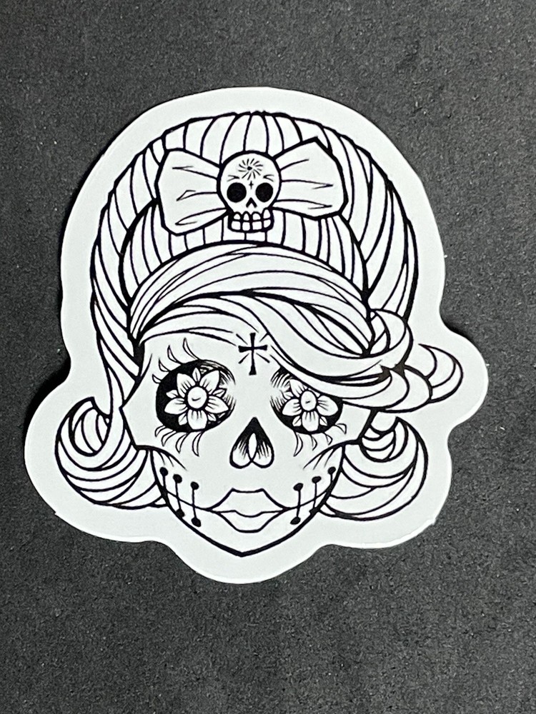 Rockabilly Goth Girl Sticker Dia De Los Muertos Day of the Dead for Laptops New!