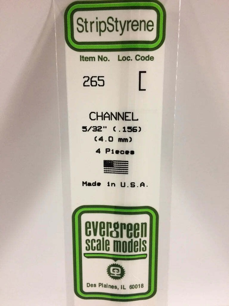 Evergreen Scale Models 265 U Channel Styrene 5/32" (4 Pack)
