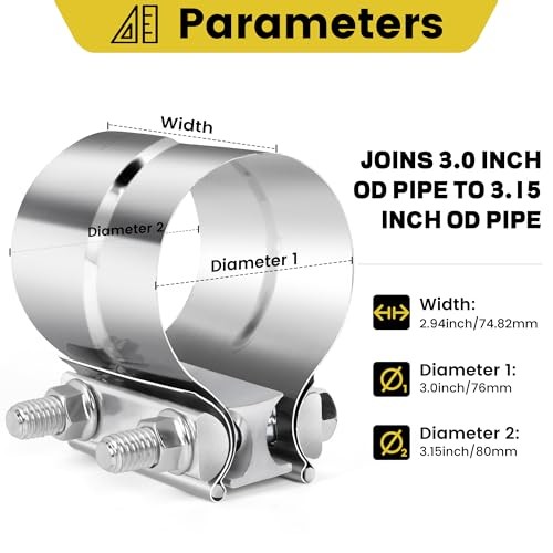 Pcs Exhaust Clamp Butt Joint 304 Stainless Steel Band Lap Joint Band 3.0 inch 2