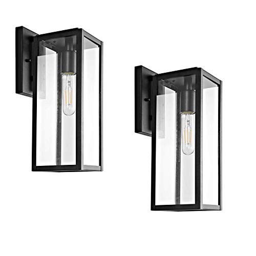 Outdoor Wall Lantern, 15"1-Light Exterior Wall Sconce Light 2 Pack Black