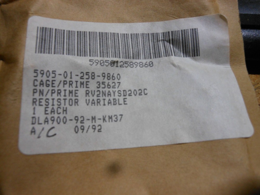 PEC VARIABLE RESISTOR PART # RV2NAYSD202C NSN: 5905-01-258-9860